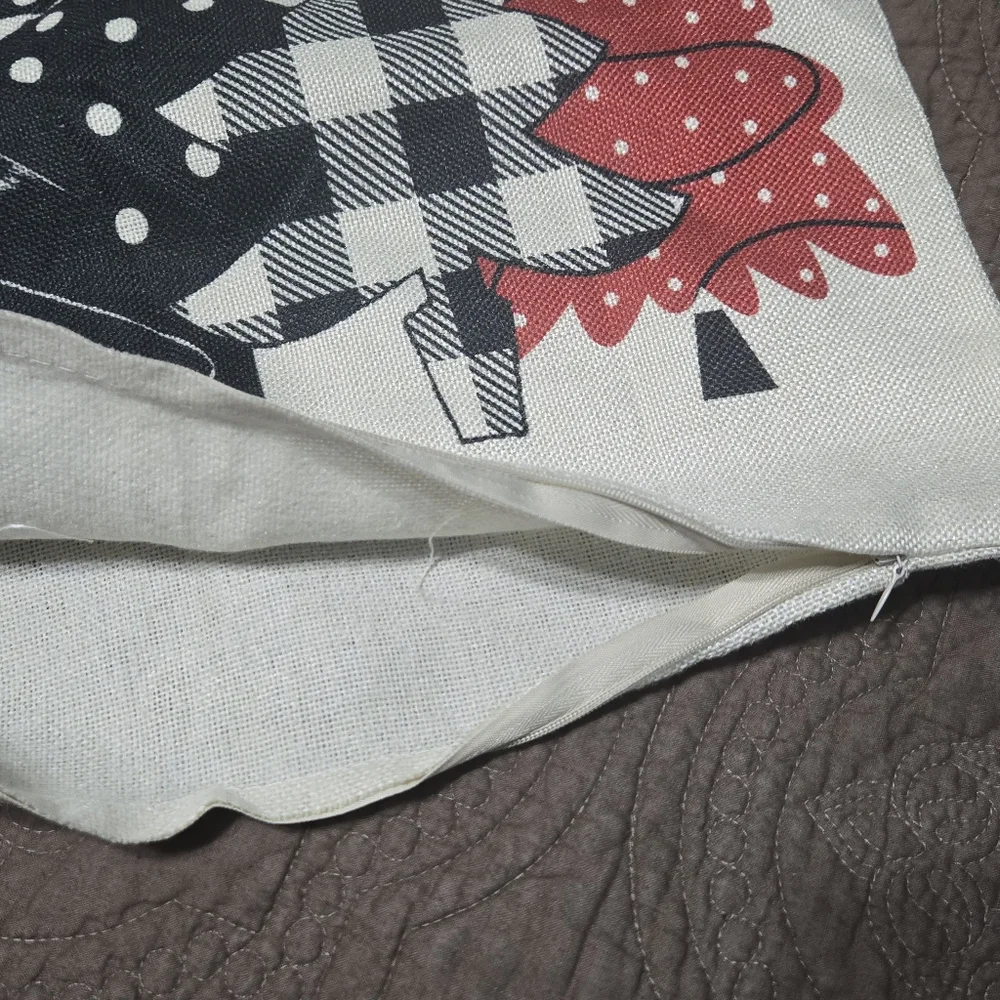 Holiday Black and Red Buffalo Check and Polka-dot Christmas Trees Pillow Cover
